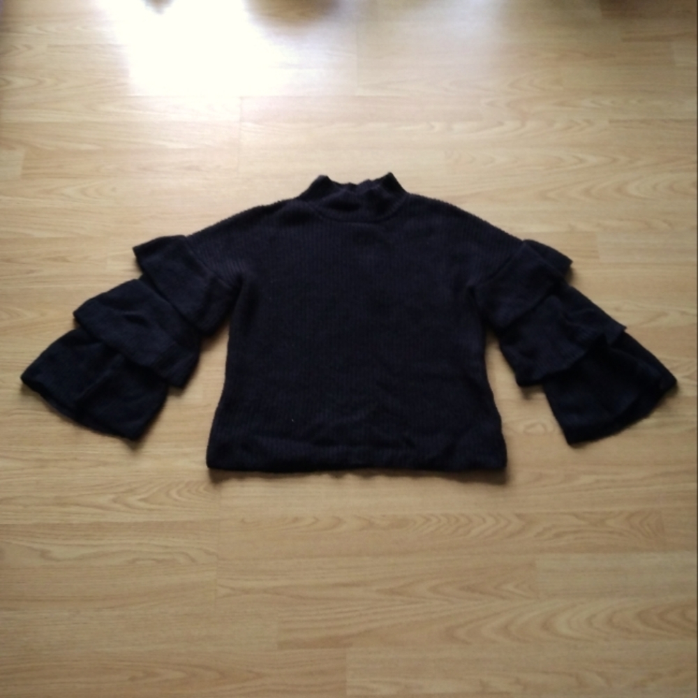 Ruby Moon Mock Neck Wool and Mohair Black Sweater | Size Medium
